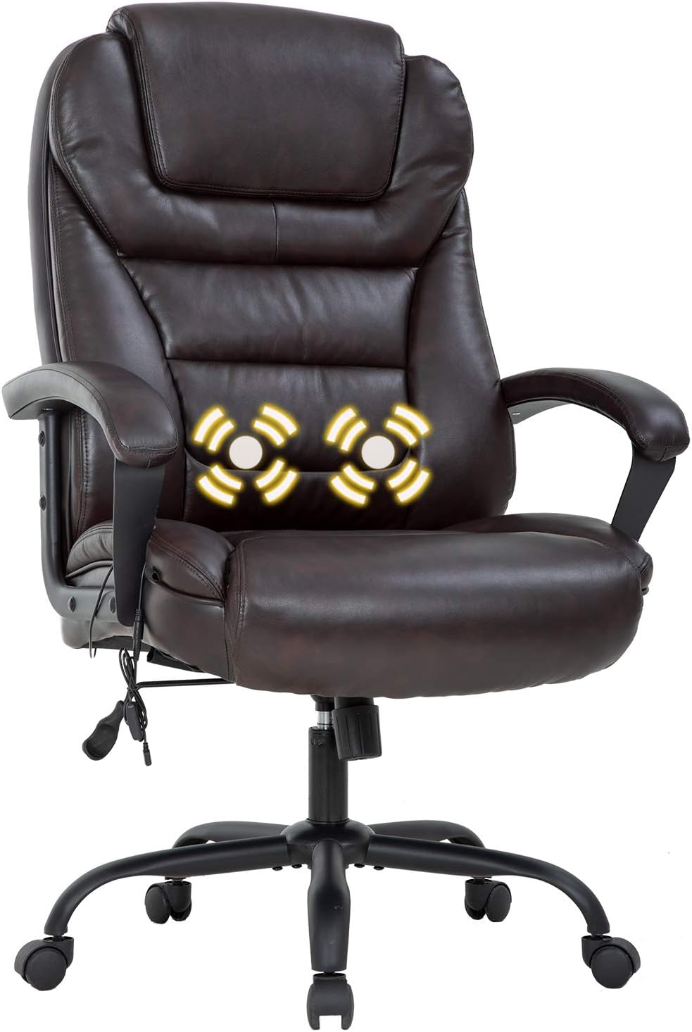 Big and Tall 500lbs Wide Seat Ergonomic Desk Chair with Lumbar Support Arms Headrest Massage Office Chair Rolling Swivel PU Leather Task Computer Chair for Adults(Brown)