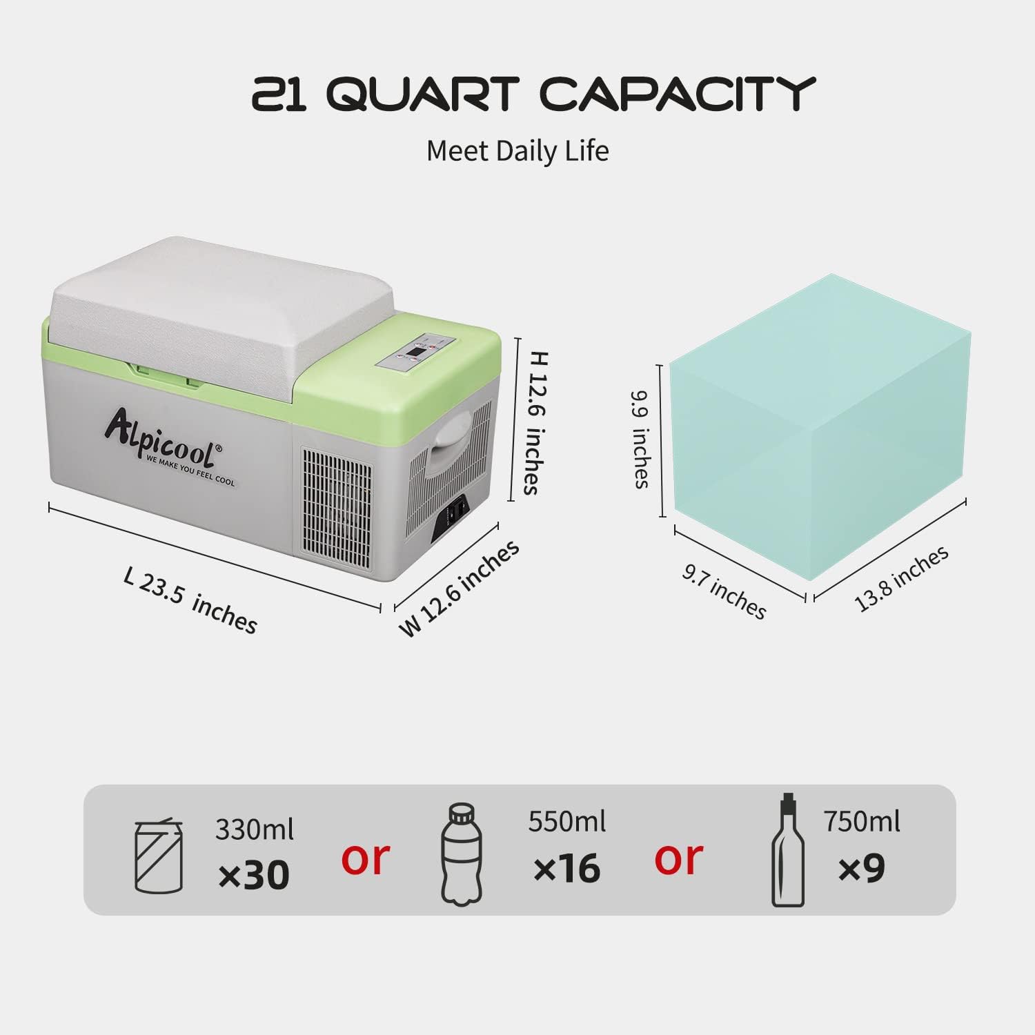 Alpicool Portable Fridge 12 Volt Car Refrigerator 21 Quart Freezer for Fishing, Camping, RV, Truck, Boat-12/24V DC