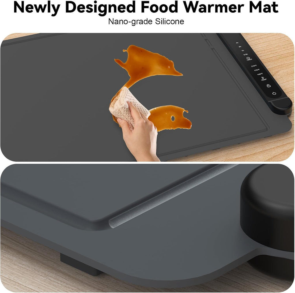 Warming Mat for Food Extra Large: 36'X16' Adjustable Silicone Food Warming Mat Heating Pad Food Warming Pad for Kitchen Counter Warming Trays for Buffets Party Hot Plates for Countertop Black Grey