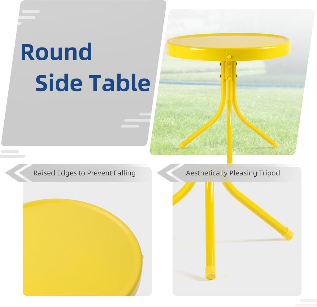 Patio Bistro Set Retro Metal Outdoor Seating Set Conversation Set 3 Pieces, 2 C-Spring Motion Armchairs and Round Side Table, for Porch, Lawn, Garden（Yellow）