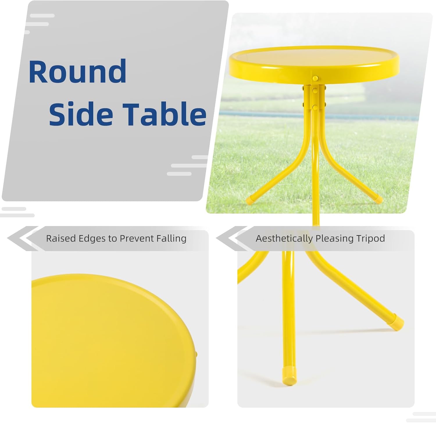 Patio Bistro Set Retro Metal Outdoor Seating Set Conversation Set 3 Pieces, 2 C-Spring Motion Armchairs and Round Side Table, for Porch, Lawn, Garden（Yellow）