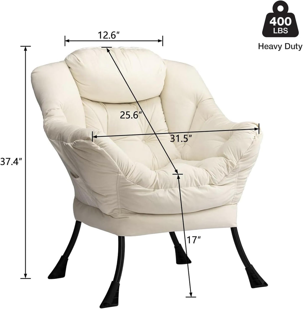 HollyHOME Lazy Chair with Armrest and Side Pocket, Comfy Accent Lounge Chair,Leisure Sofa Armchair for Living Room, Bedroom, Dorm, or Small Spaces, Oversized Reading Sofa Chair,Velvet Beige