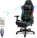RGB Gaming Chair with Speakers and LED Lights Ergonomic 7-Point Massage Computer Game Chair with Footrest High Back Music Video Game Chair with Lumbar Support PU Leather Recliner Chair,Black