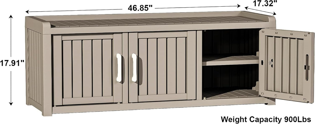 Rovibek Indoor Outdoor Shoe Storage Cabinet for Entryway - Outdoor Shoe Storage Bench Weatherproof with 3 Barn Doors, Waterproof Cabinet for Outside, Porch, Patio, Foyer, Hallway, Grey