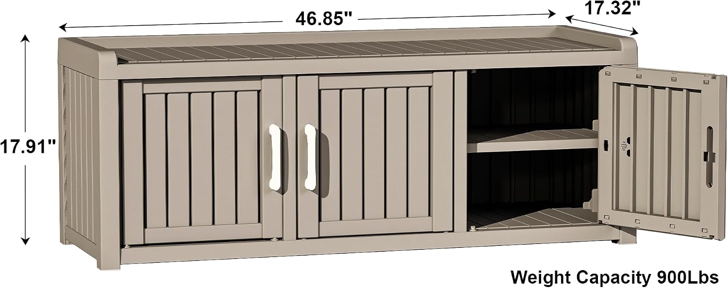 Rovibek Indoor Outdoor Shoe Storage Cabinet for Entryway - Outdoor Shoe Storage Bench Weatherproof with 3 Barn Doors, Waterproof Cabinet for Outside, Porch, Patio, Foyer, Hallway, Grey