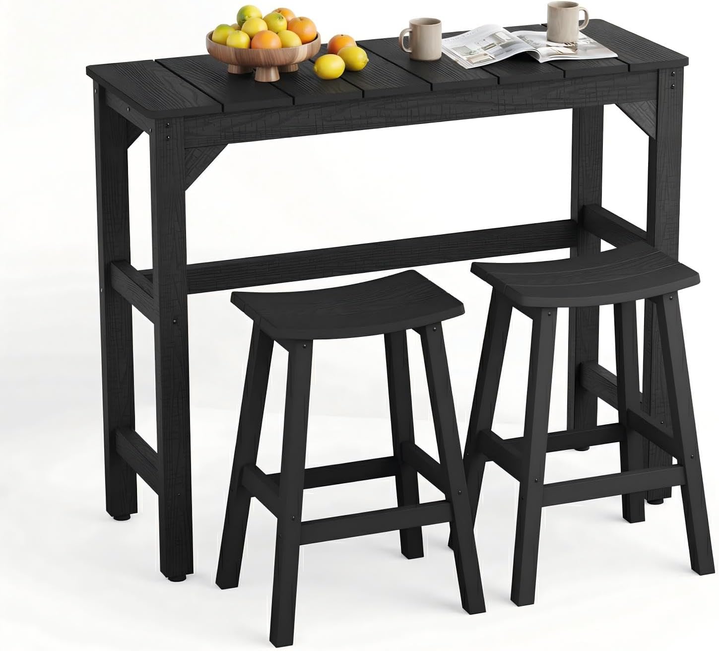 Stoog 3-Piece Patio Bar Set – All-Weather HIPS Outdoor Bar Stools Set of 2, Counter Height Bar Table with Waterproof Top, Fade & Rot Resistant, for Backyard, Deck, Garden, Black