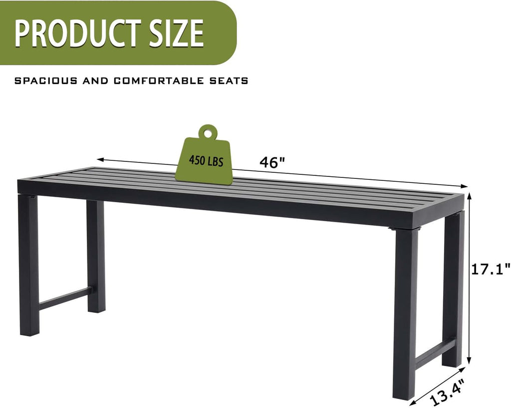 Outdoor Metal Backless Bench, Set of 2,Weatherproof Patio Bench with Slatted Seat, All-Weather Garden Bench for Porch, Patio, Lawn and Backyard, Black