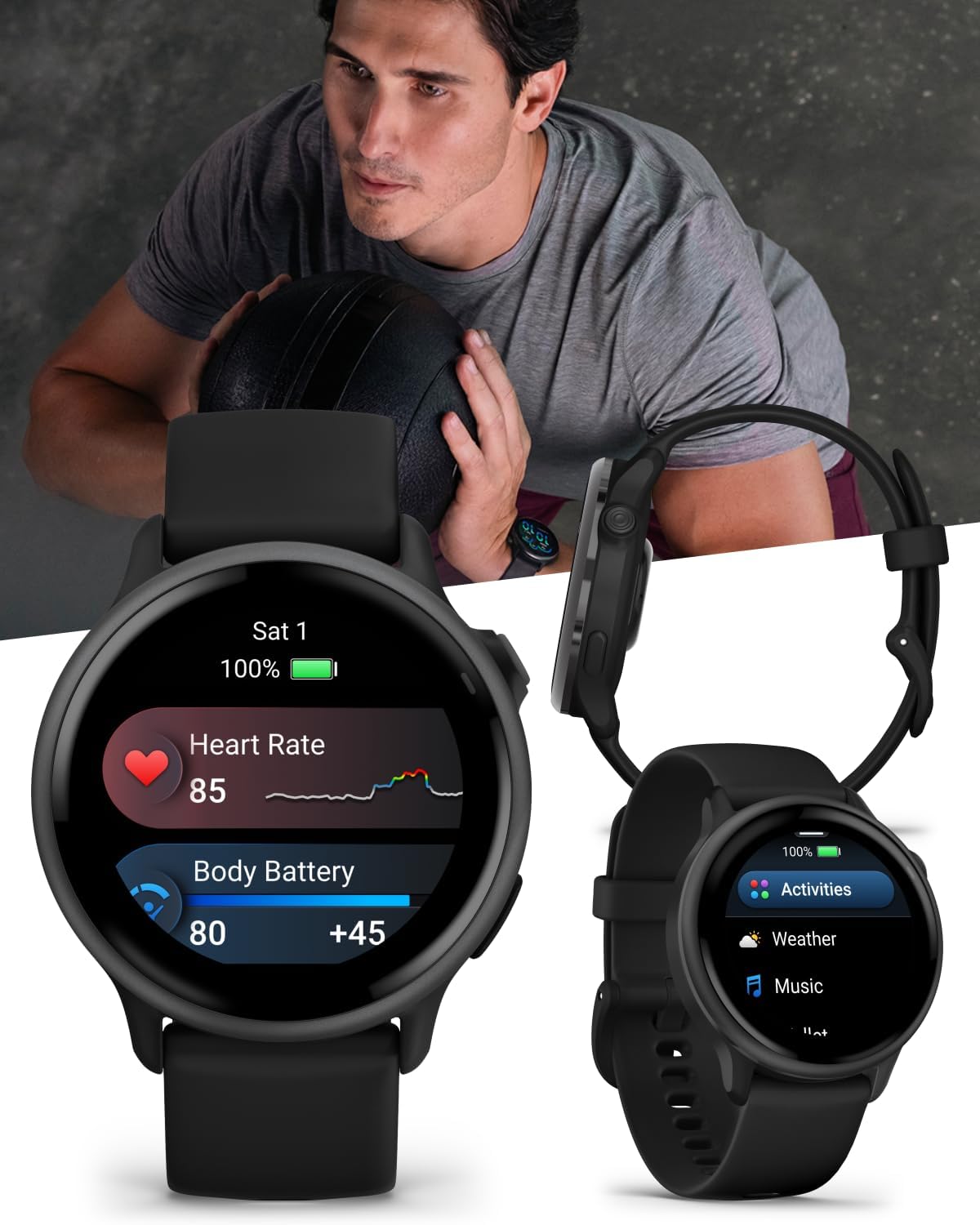 Garmin Vivoactive 6 - Health & Fitness Smartwatch, 1.2 in Bright AMOLED Display, GPS Sports Tracking, Up to 11 Days of Battery, Slate with Black Band w White Earbuds Bundle