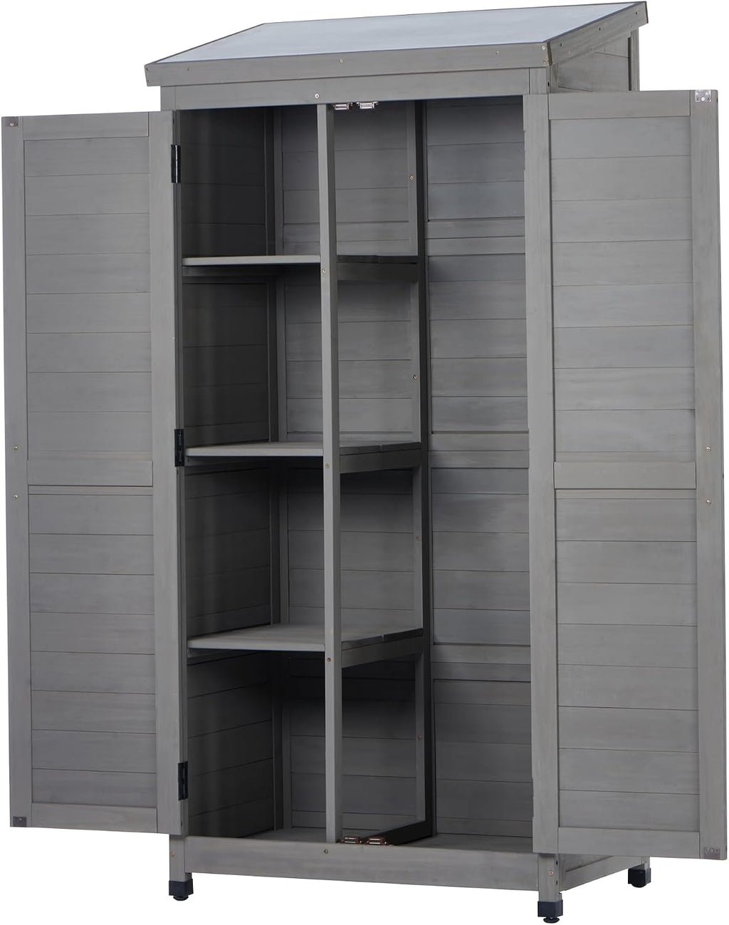 68 Inches Outdoor Storage Cabinet and Metal Top,Garden Shed,Outdoor Wood Tall Shed for Yard Patio，Outdoor Wooden with Top Vertical Tool Backyard Garden Patio Lawn (Gray)
