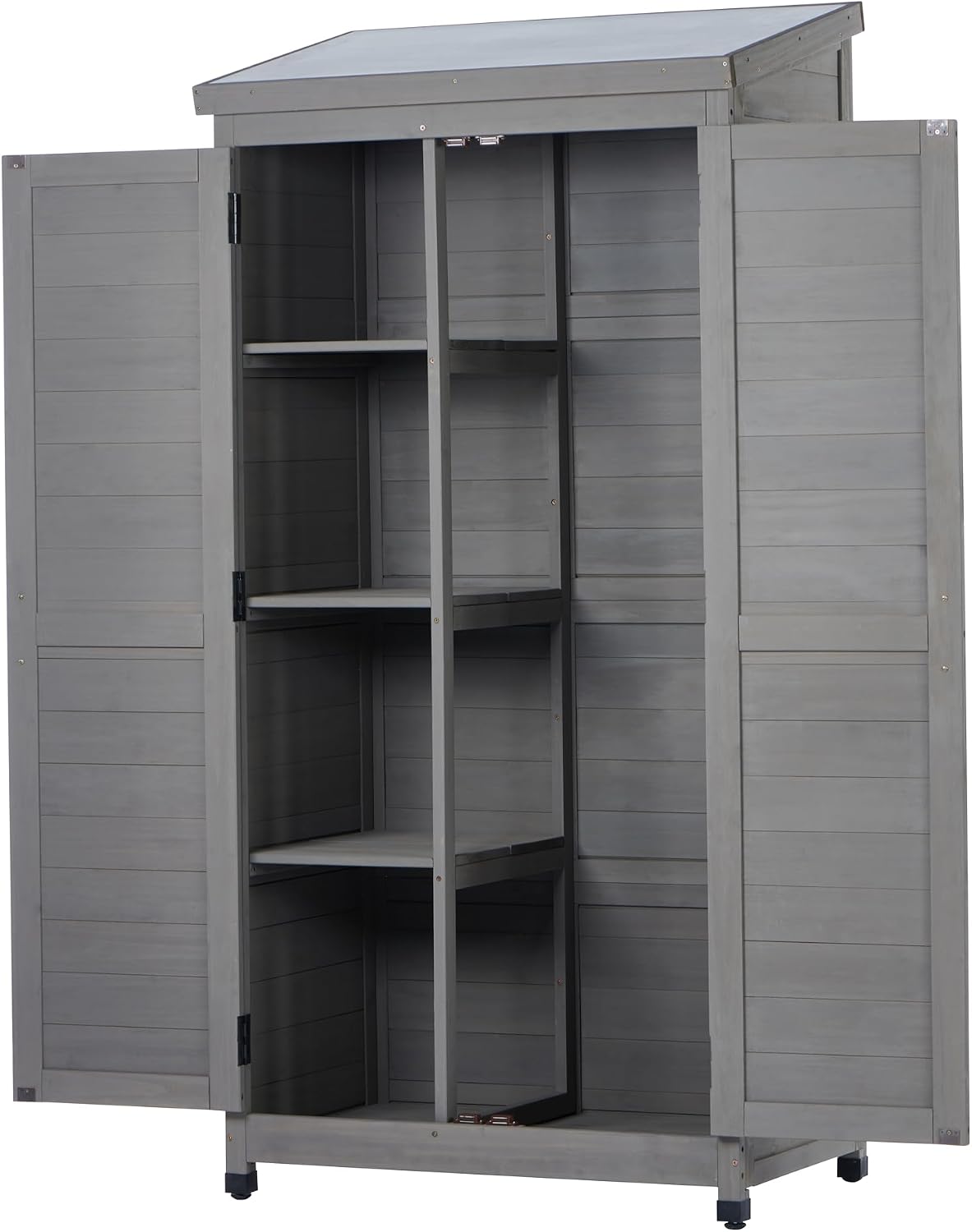 68 Inches Outdoor Storage Cabinet and Metal Top,Garden Shed,Outdoor Wood Tall Shed for Yard Patio，Outdoor Wooden with Top Vertical Tool Backyard Garden Patio Lawn (Gray)