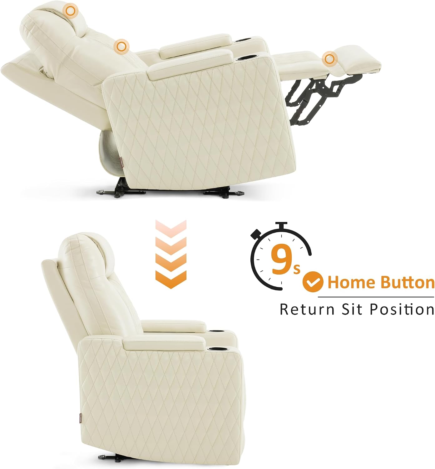 MCombo Oversized Power Recliner Chair with Adjustable Headrest & LED Light for Adults, Zero Gravity Recliner with USB & Type C Ports, Cup Holders for Living Room & Home Theater, Faux Leather HTS401