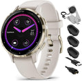 Garmin 010-02785-04 Venu 3S Health Fitness GPS Smartwatch Gold Steel Bezel with Ivory Case 41mm Bundle with Charging Dock, Silicone Dust Cover 3 Pack and USB Type C Charging and Sync Cable