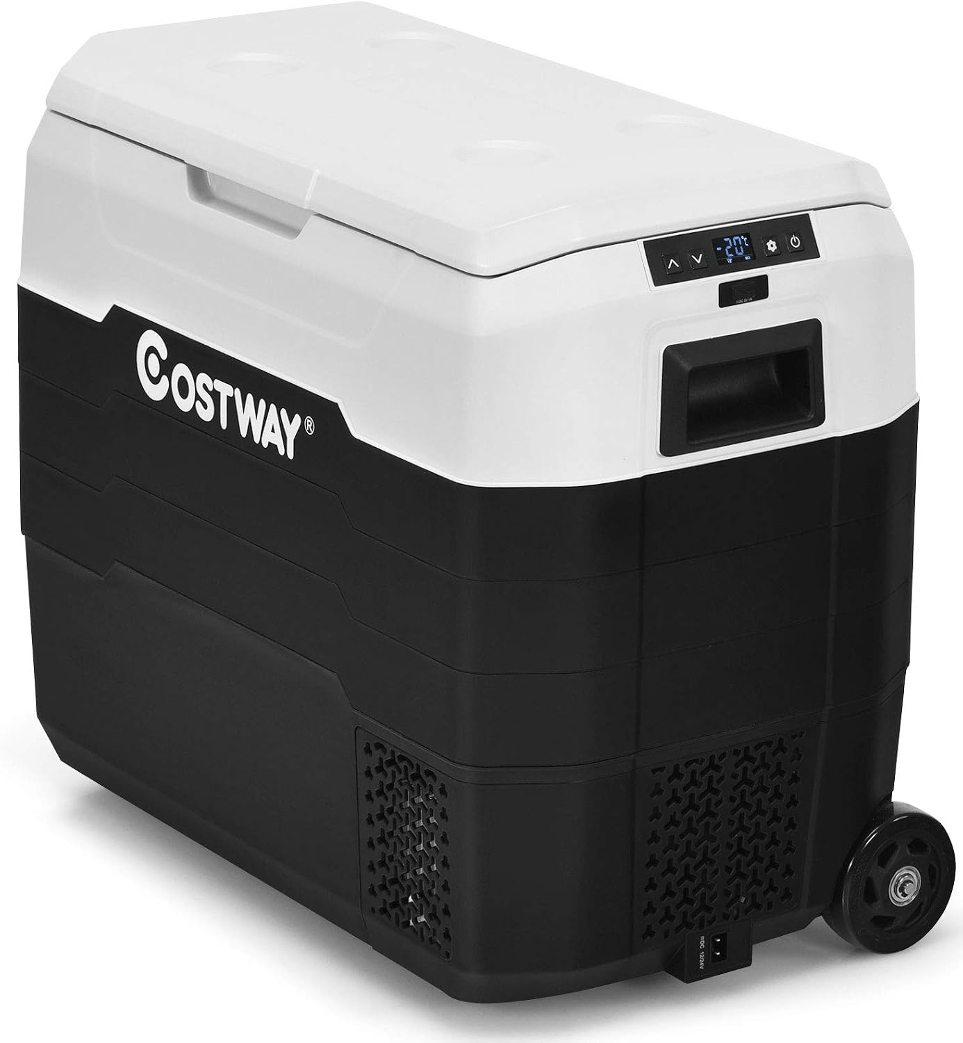 COSTWAY Car Refrigerator with Wheels, 42-Quart Dual-zone Electric Cooler with Telescopic Handle, 12V/24V DC, 100-240V AC, -4°F To 50°F, Portable Fridge Freezer for RV Camping Travel, White+Black