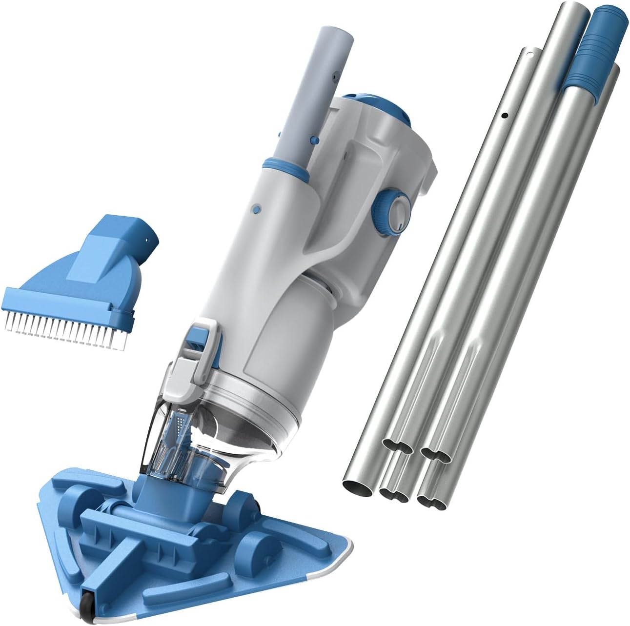 KOKIDO Rechargeable Cordless Pool Vacuum for Above Ground Pool and Pond Cleaner, 72' Aluminum Pole, Standard & Fine Filters, 2 Brush Vac Heads, Handheld Pool Cleaner Spot Clean Inground Pools XV320