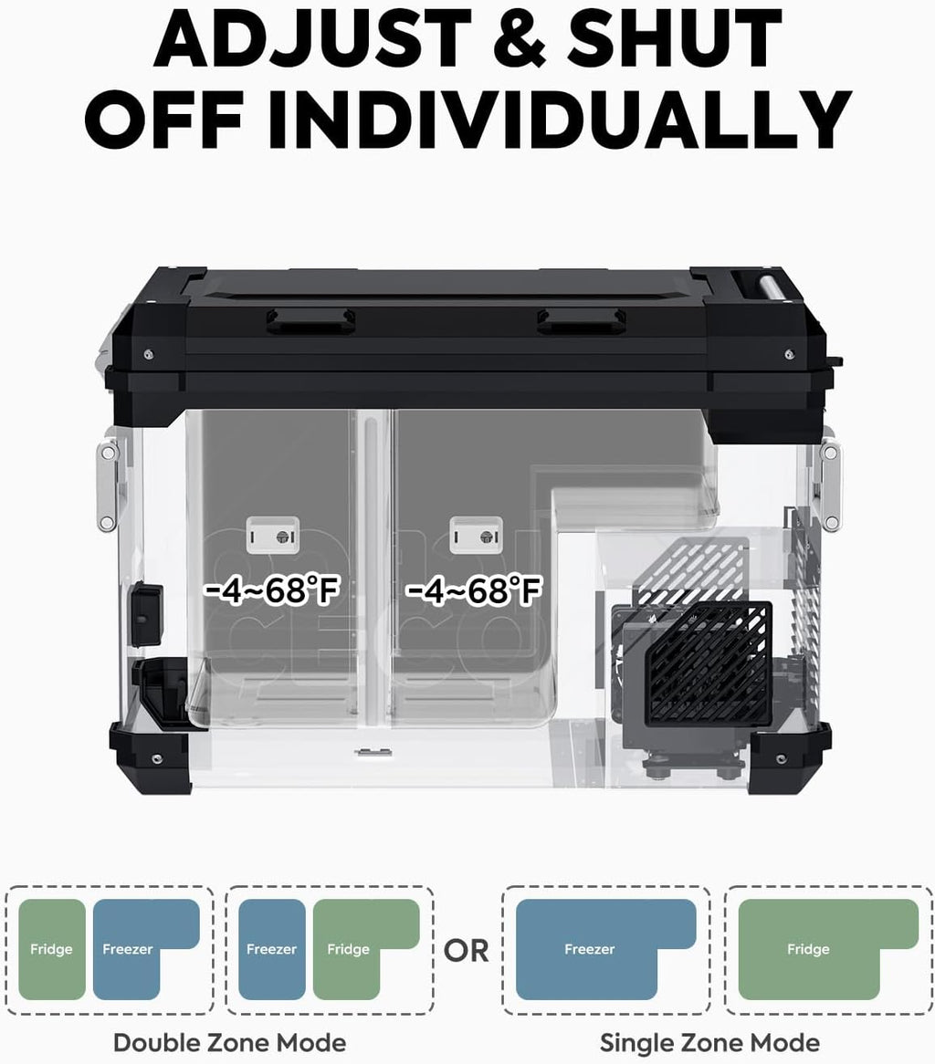 ICECO APL55 Dual Zone Portable Refrigerator Freezer Bluetooth Controlled, 55 Liter 12v refrigerator with SECOP Compressor, DC 12/24V, AC 110-240V, for Truck, Car and Home, -4℉~68℉ (Black)