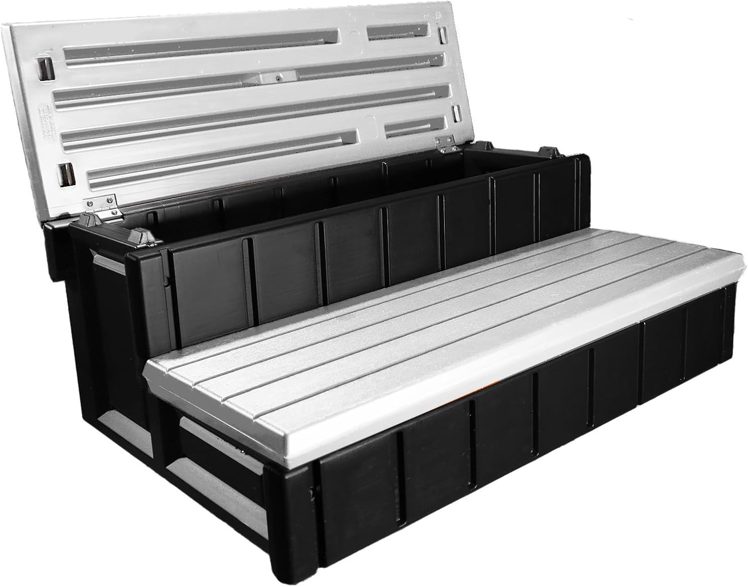 Confer Plastics Two Tier 36' Wide Storage Hot Tub Step: Durable, Multi-Functional, Non-Skid Spa Steps, Easy Installation, Sturdy, Long Lasting Upgrade to Your Space. Proudly Made in USA. - Grey
