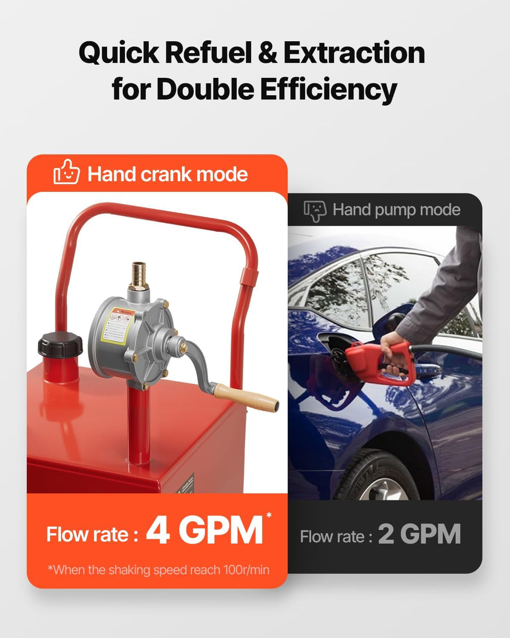 VEVOR 40 Gallon Gas Caddy, Diesel Tank with Manual Transfer Pump, Diesel Storage Tank with 4 Wheels & 10 ft Hose, Gas Container for Cars, Lawn Mowers, ATVs, Boats, More, Red