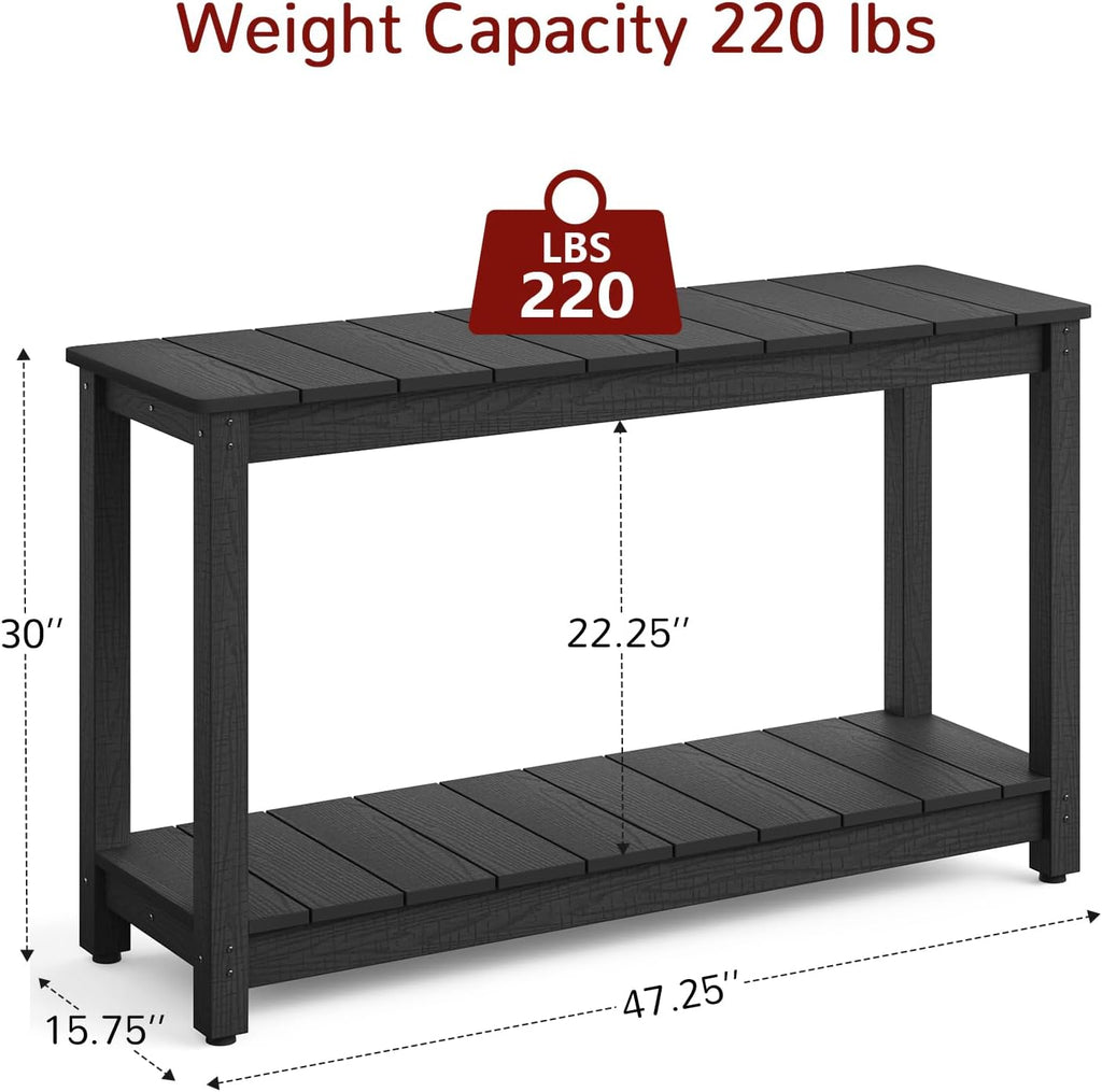 Stoog Outdoor Console Table, All-Weather 2-Tier Patio Console Table with Adjustable Feet, Low Maintenance, for Backyard, Garden, Entryway, and Deck, Black