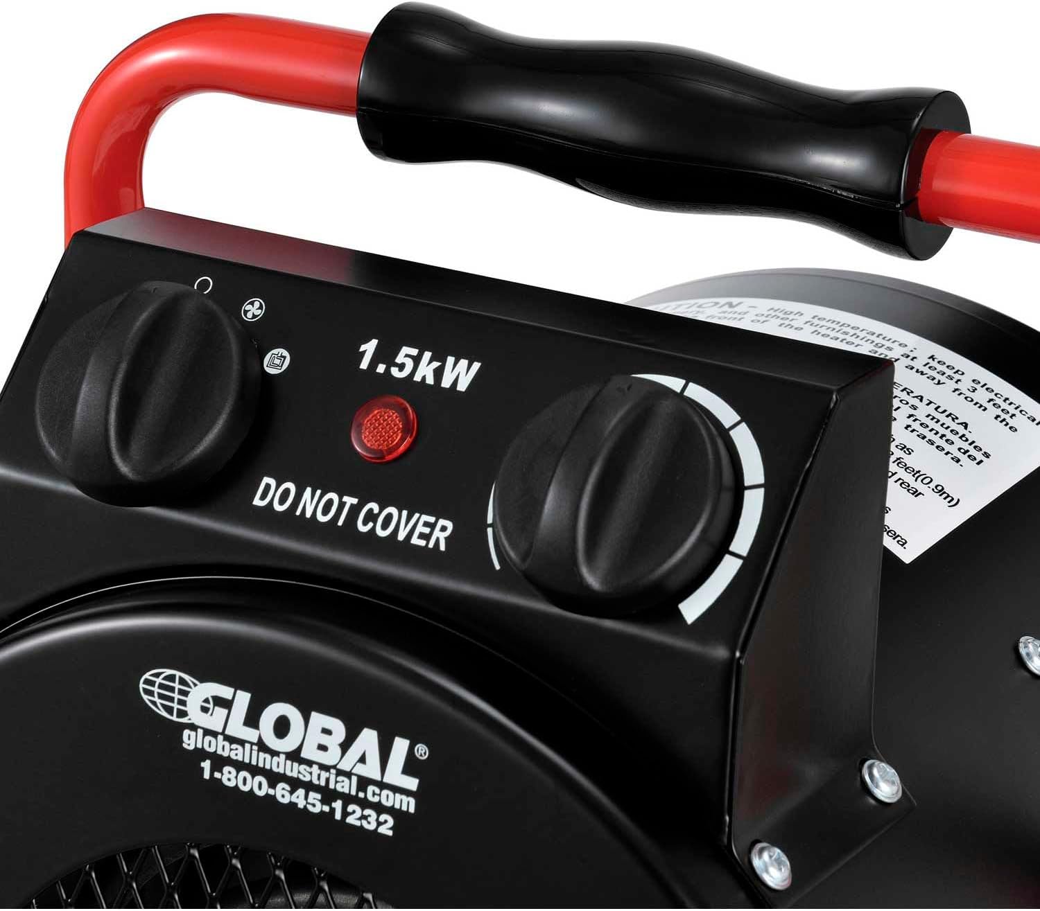 Global Industrial Portable Electric Space Heater With Built-in Thermostat and Ergonomic Handle, 5120 BTUs, 1500 Watt, 120V, For Small Spaces, Garages & More