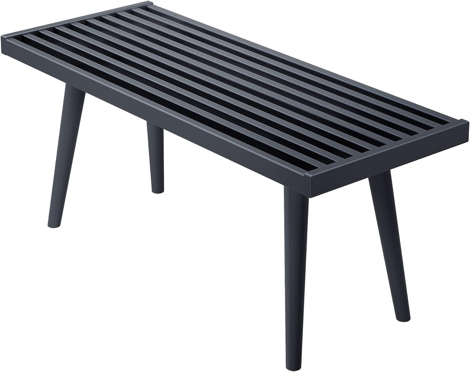 Plank+Beam Entryway Bench, Wooden End of Bed Bench for Bedroom, Mid-Century Modern Square Bench for Hallway, Living Room, Indoor, Porch, 41.25', Black