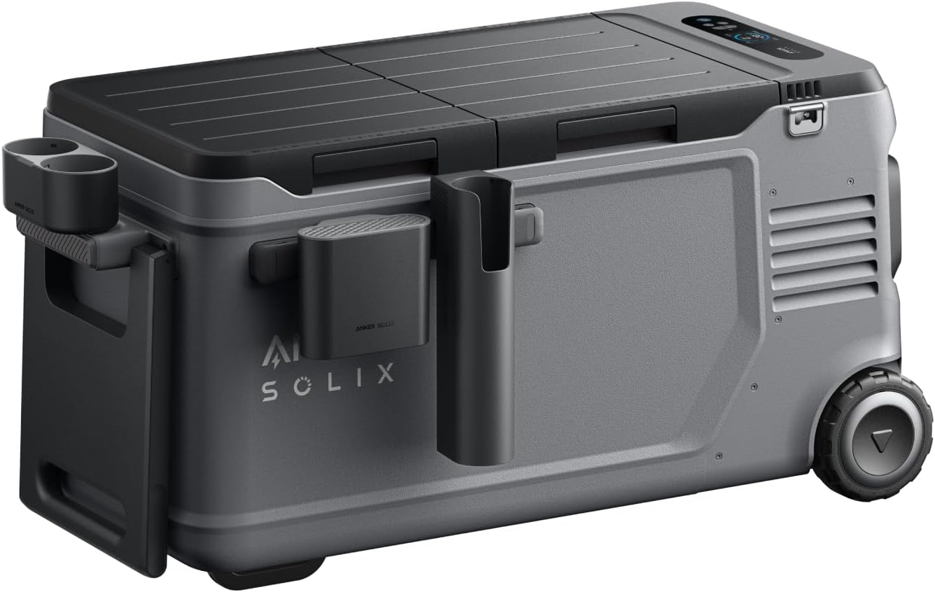 Anker SOLIX EverFrost 2 58L Cooler with Road Trip Kit, 61 qt Car Refrigerator, Electric Cooler with 288Wh Battery, Powered by AC/DC or Solar, for Camping, Travel, Fishing (Only 1 Battery Included)