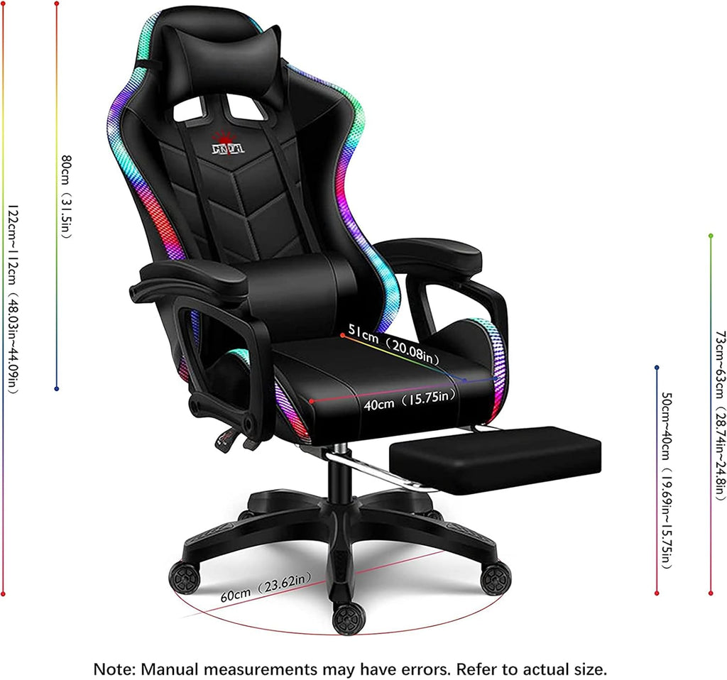 RGB Gaming Chair with Speakers, Massage Computer Chair Ergonomic Racing Game Chairs for Teens PU Leather Recliner Swivel Gamer Chair with Lumbar Support Headrest Armrest and Footrest,Black
