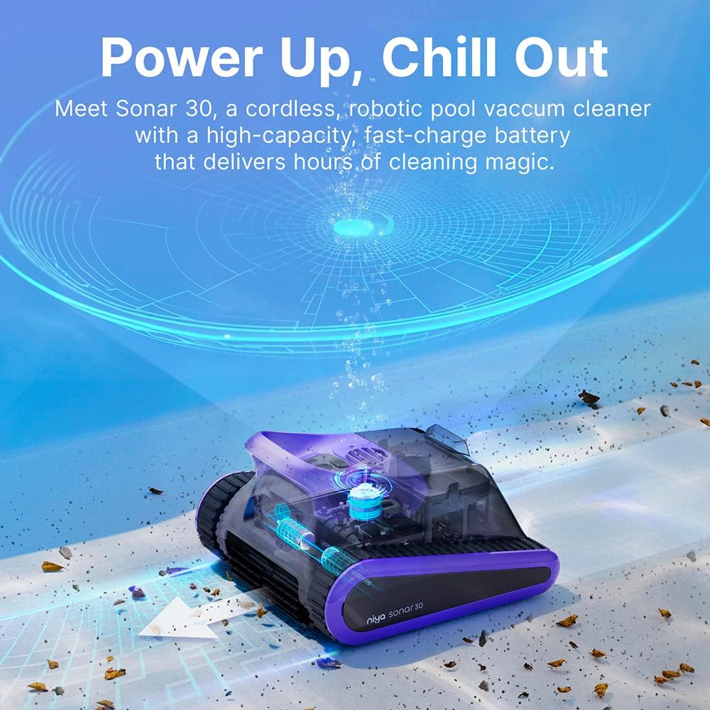 Niya Sonar 30 Cordless Robotic Pool Cleaner from The Creators of Dolphin, up to 33 FT in Pool Length, Wall Climbing, Sonar-Powered Navigation