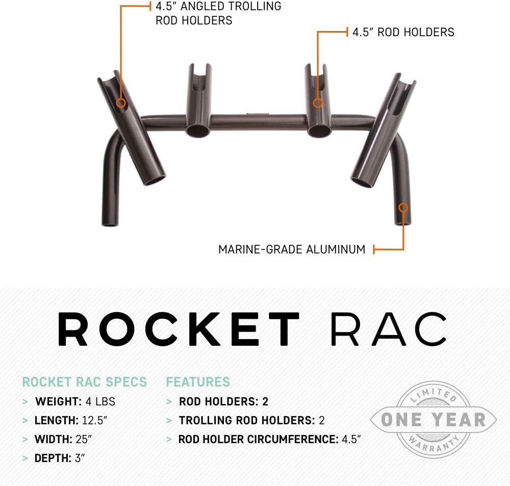 BOTE Brand Four Rod Holder Storage Rocket Rac Attachment Recreational Fishing Accessory Rac Receivers Compatible with LONO Aero Inflatable Kayak Stand Up Paddle Board Watercraft