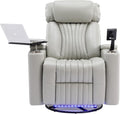 Merax 270 Degrees Power Swivel Recliner,Home Theater Seating with Hidden Arm Storage and LED Light Strip,Cup Holder,360 Degrees Swivel Tray Table,and Cell Phone Holder,Soft Living Room Chair,Grey