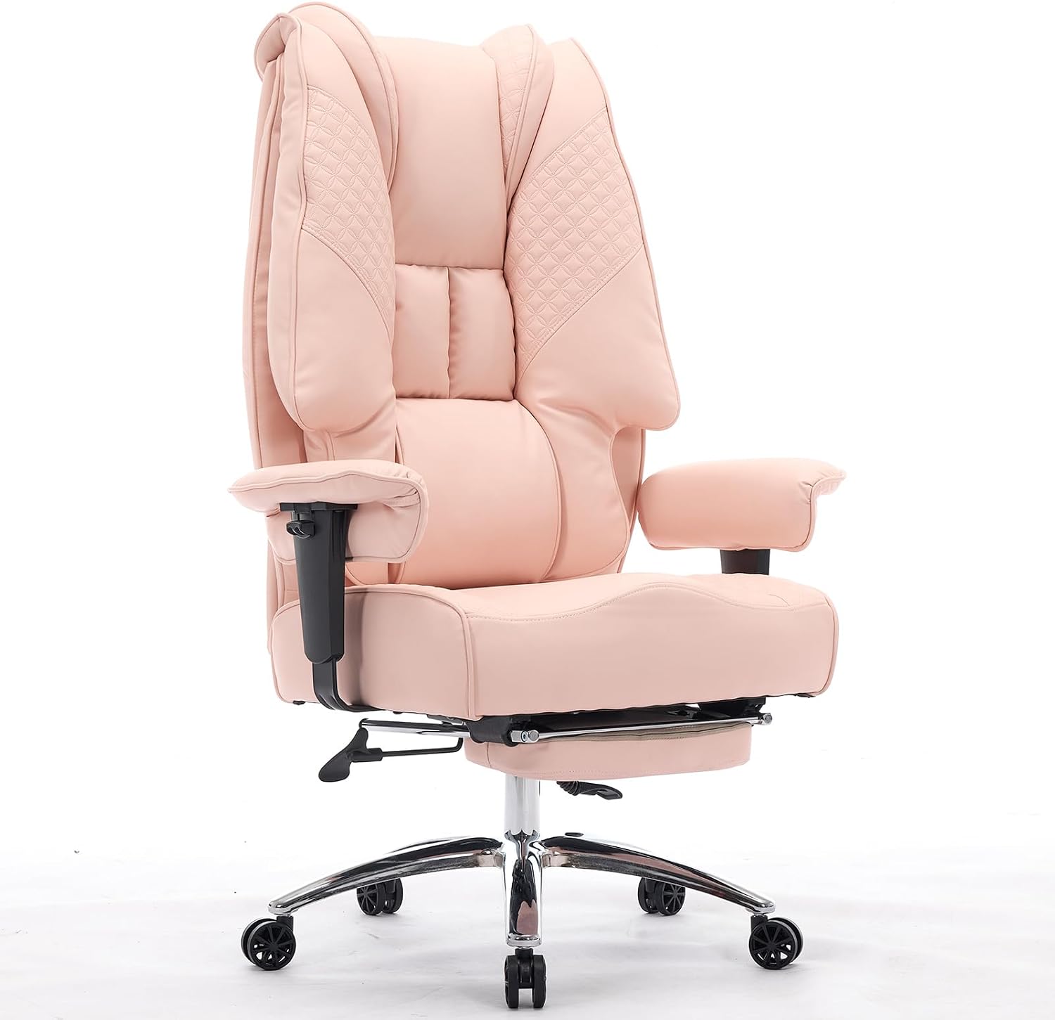 EXCEBET Big and Tall Office Chair 400lbs Wide Seat, Leather High Back Executive Office Chair with Foot Rest, Ergonomic Chairs Lumbar Support for Lower Back Pain Relief (Light Pink)
