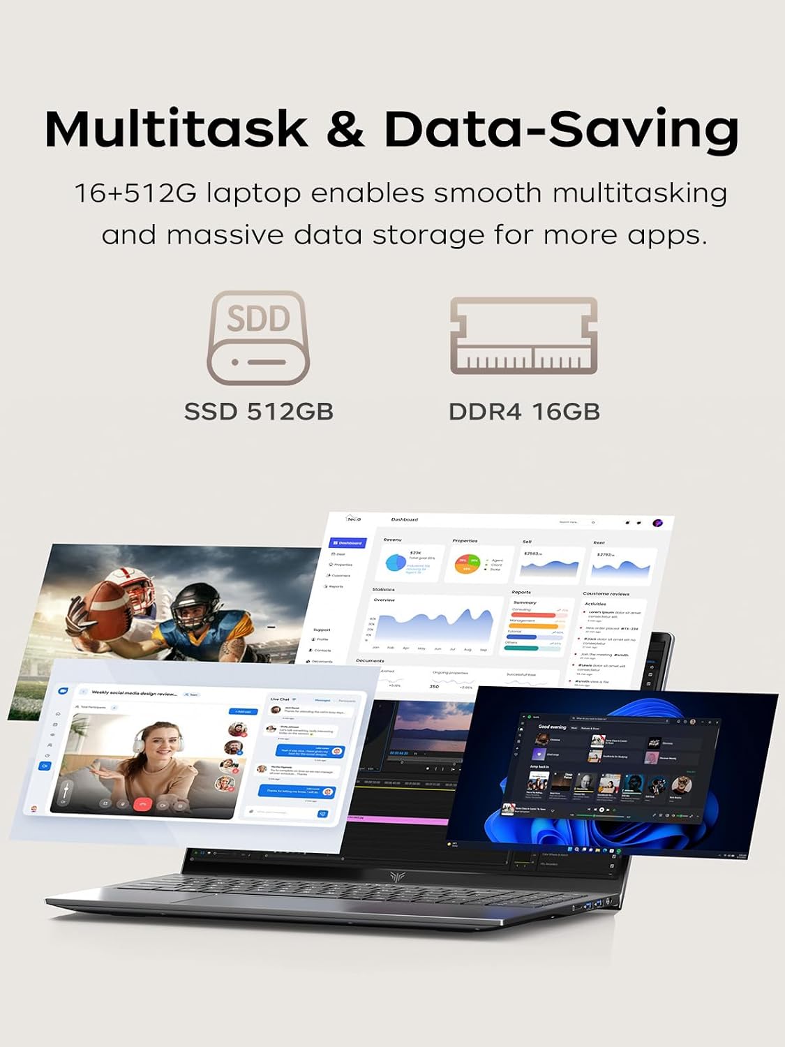 KAIGERR 2026 Laptop, ΑΜD Ryzen 5 7430U (Up to 4.3GHz),16GB RAM 512GB NVMe SSD, 15.6-in IPS WiFi 6 Laptop Computer, Numeric Keypad, HDMI Type-C, Home Laptops Office Laptops,