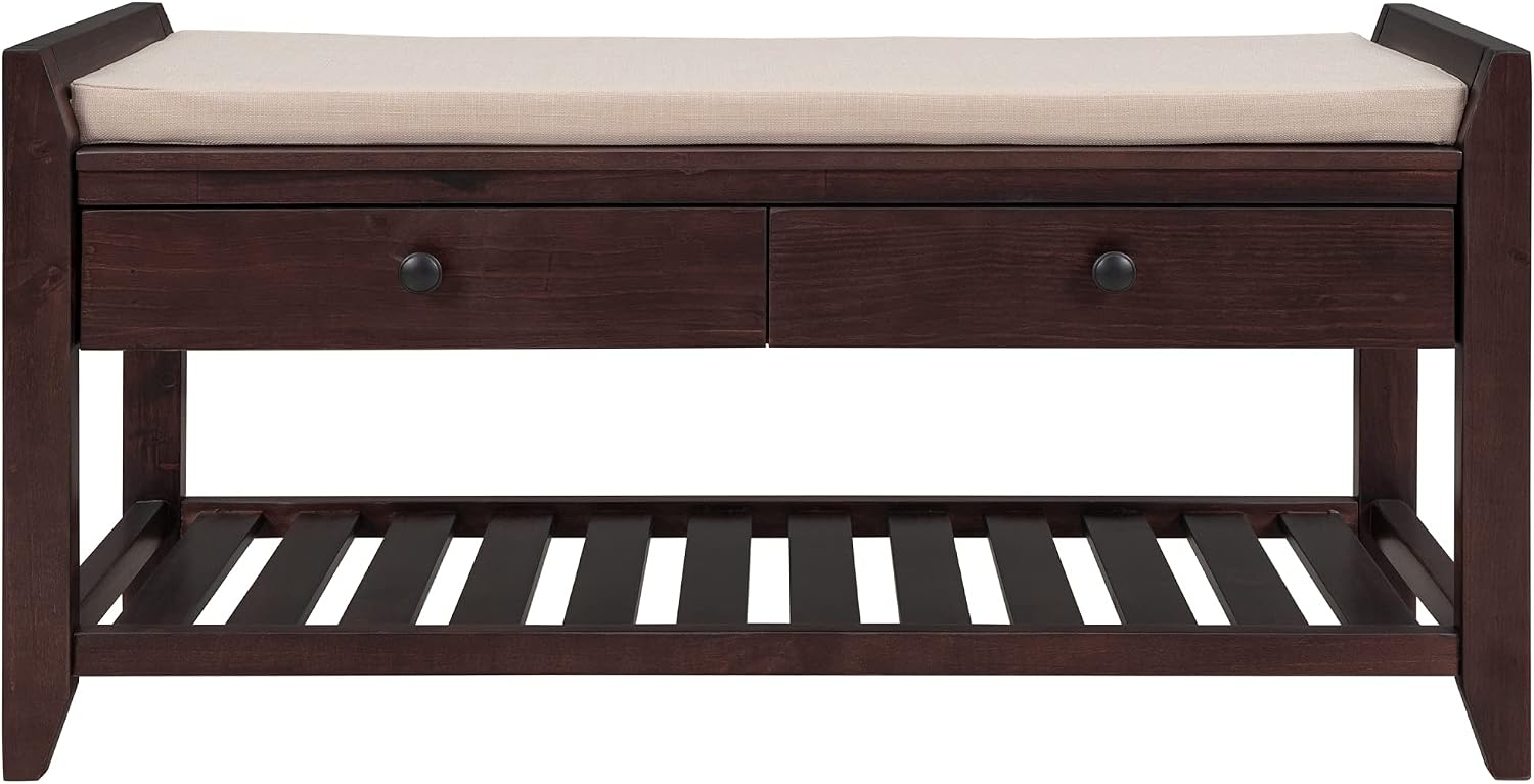 Harper & Bright Designs TREXM Shoe Rack with Cushioned Seat and Drawers, Multipurpose Entryway Storage Bench (Espresso)