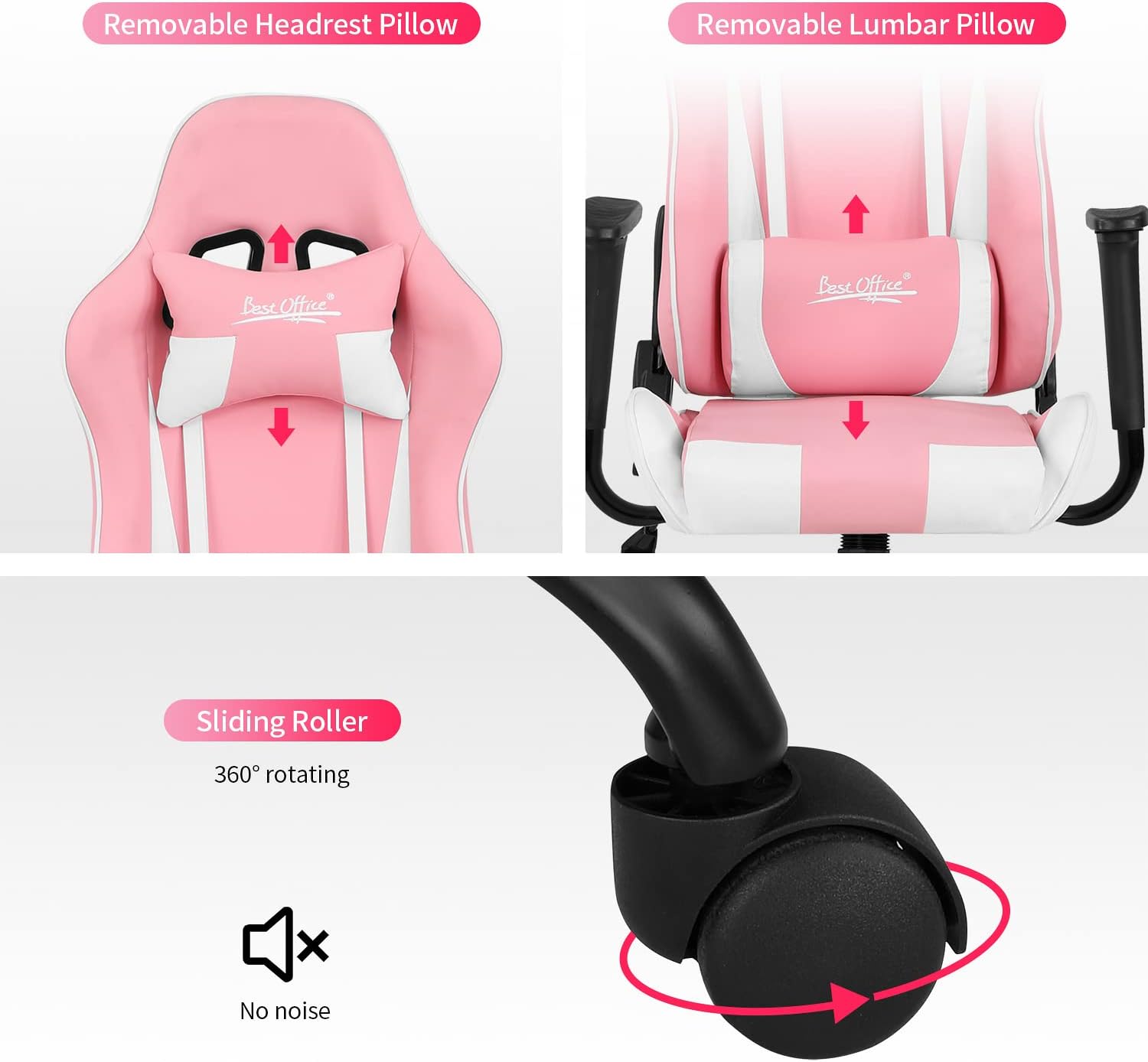 Gaming Chair Office Chair Desk Chair with Lumbar Support Headrest Armrest Task Rolling Swivel Ergonomic E-Sports Adjustable PC Gamer Chair (Pink)