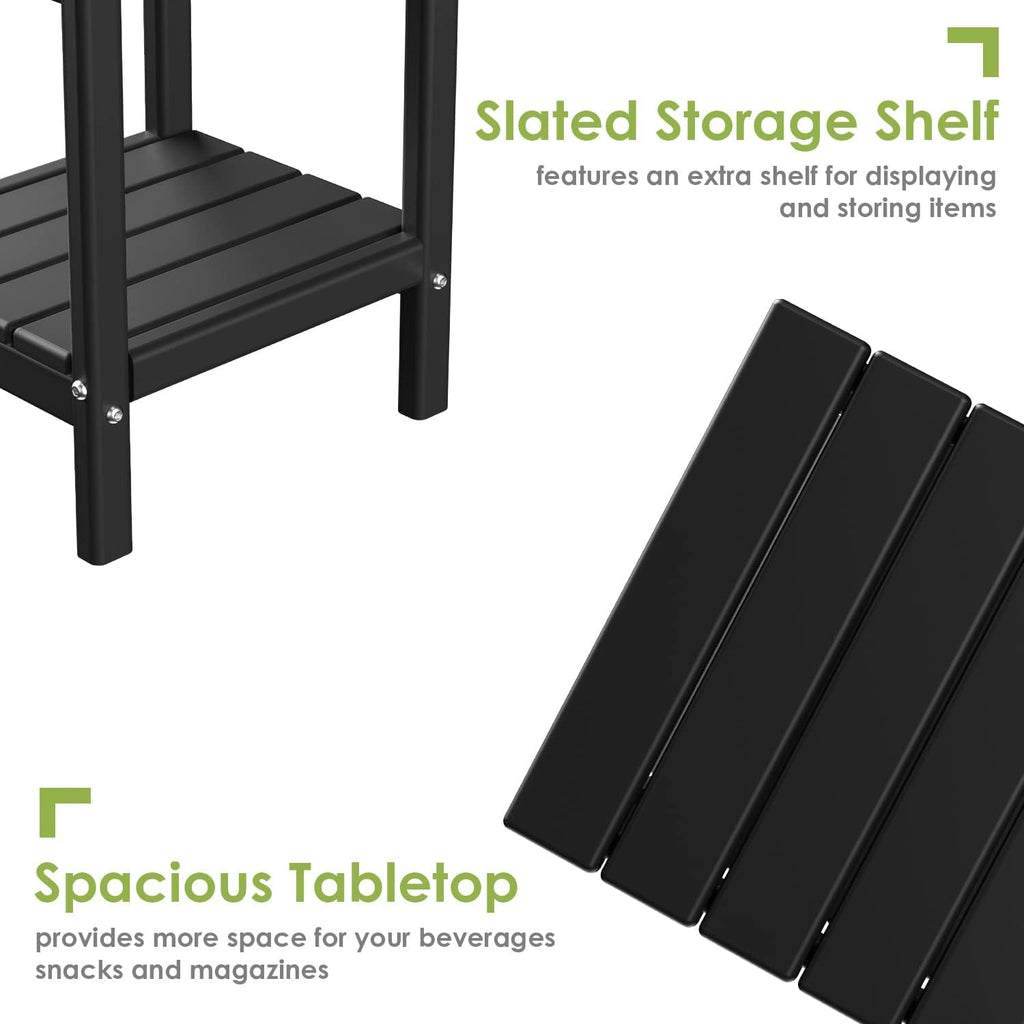 GREENVINES Adirondack-Outdoor-Side-Table | Set of 4 | 14 x 13 Inches | HDPE Plastic | All Weather | Black | Outside End Tables | Storage Shelf | for Patio Porch Backyard Indoor