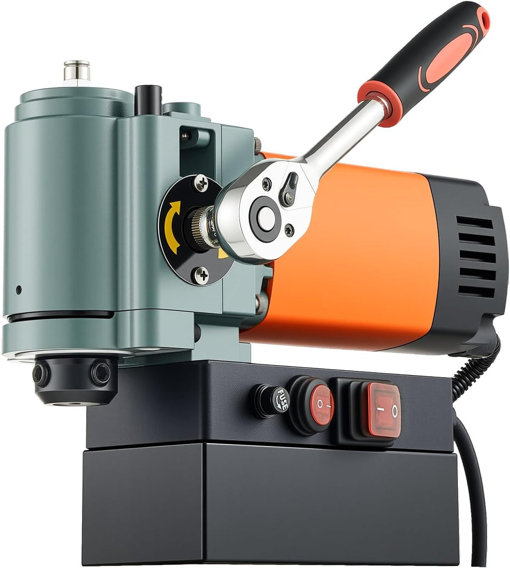 VEVOR Low Profile Magnetic Drill Press, 1300 W, 1.4 in Boring Diameter, 2248 lbf Power Portable Mag Drill Press, 650RPM Speed, with Weldon Shank, for Metal Surface, Industrial and Home Improvement