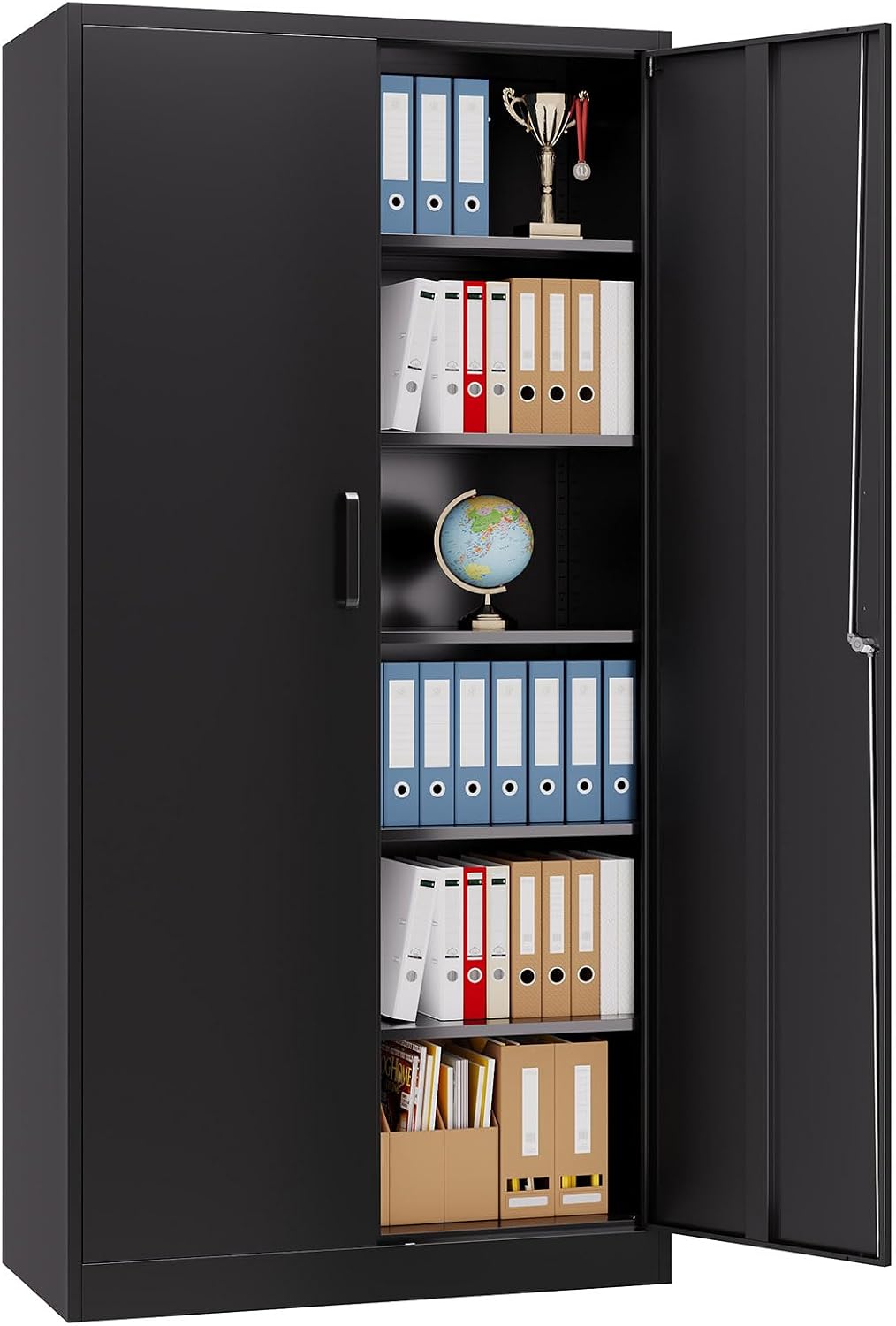 Metal Garage Storage Cabinet,Tall Black Cabinet with Doors and Adjustbale Shelves,Lockable Tool Cabinet for Garage,Basement,Home Office