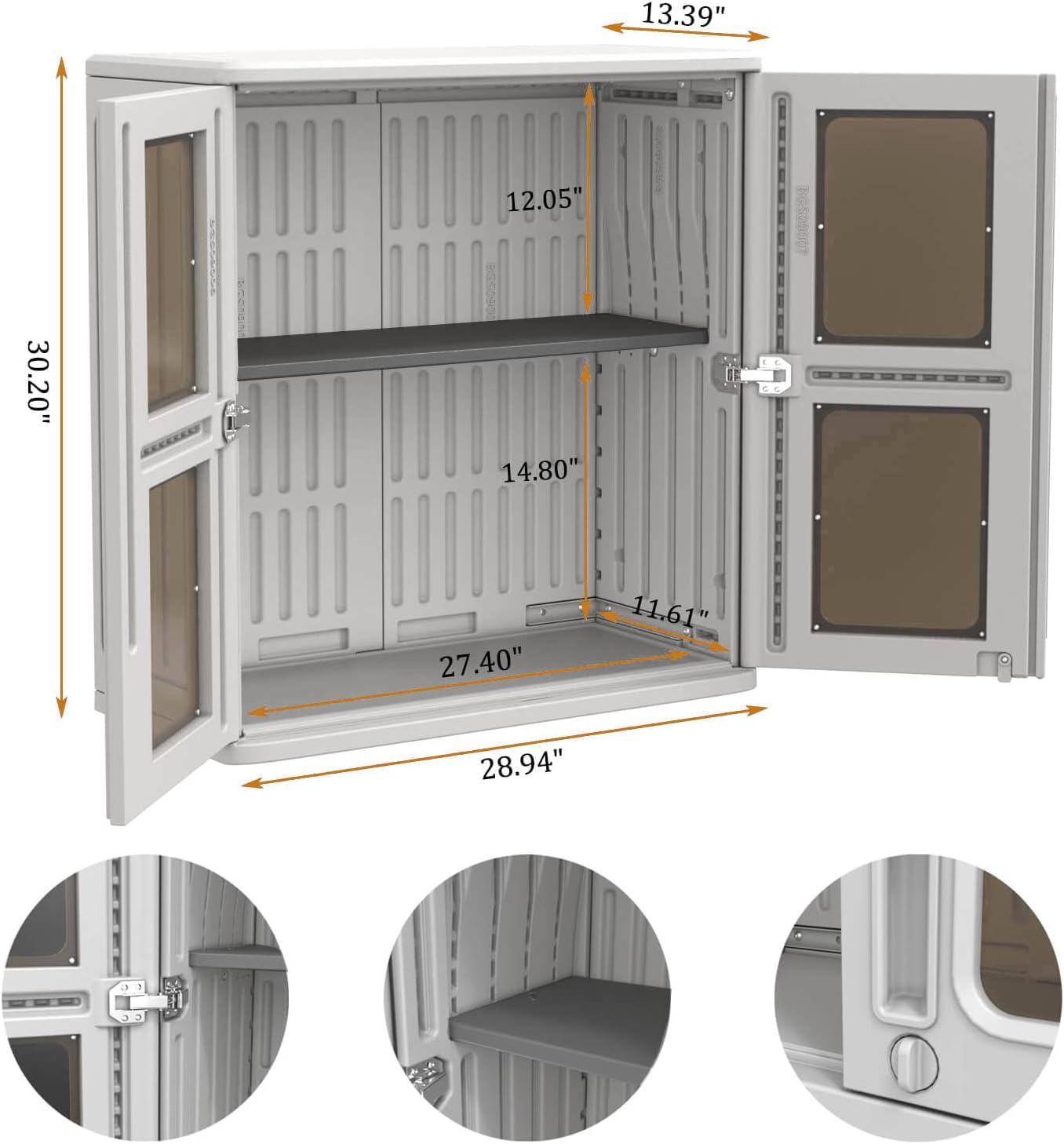 ADDOK Resin Wall Cabinet, 30.2 Inch Outdoor Storage Cabinet with Doors,Lockable Cabinet for Garage, Kitchen, Tool Room, Waterproof Storage Shed