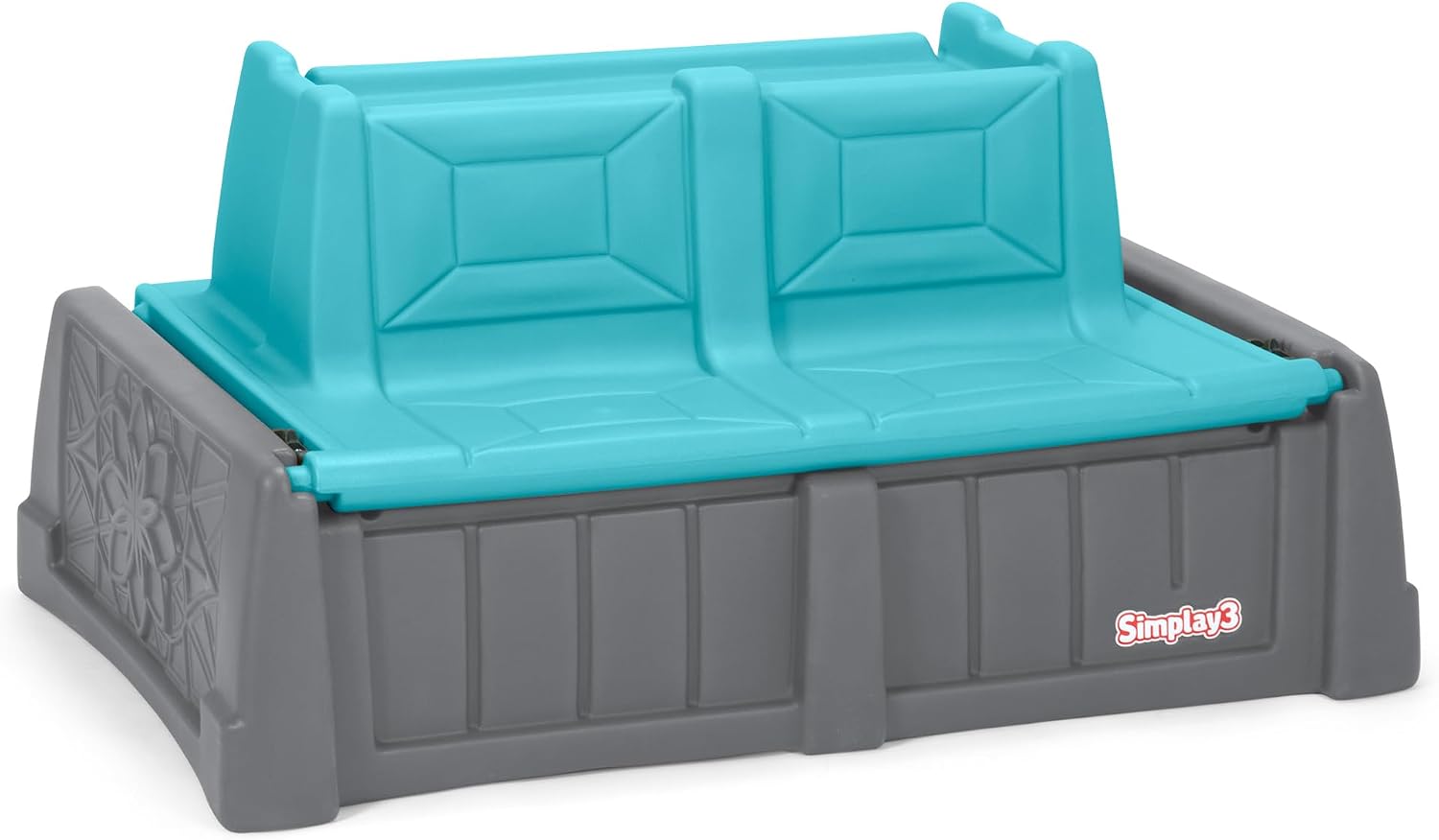 Simplay3 Sand and Water Kids Bench, 2-in-1 Sand and Water Table with Outdoor Storage Bench, Gray and Teal