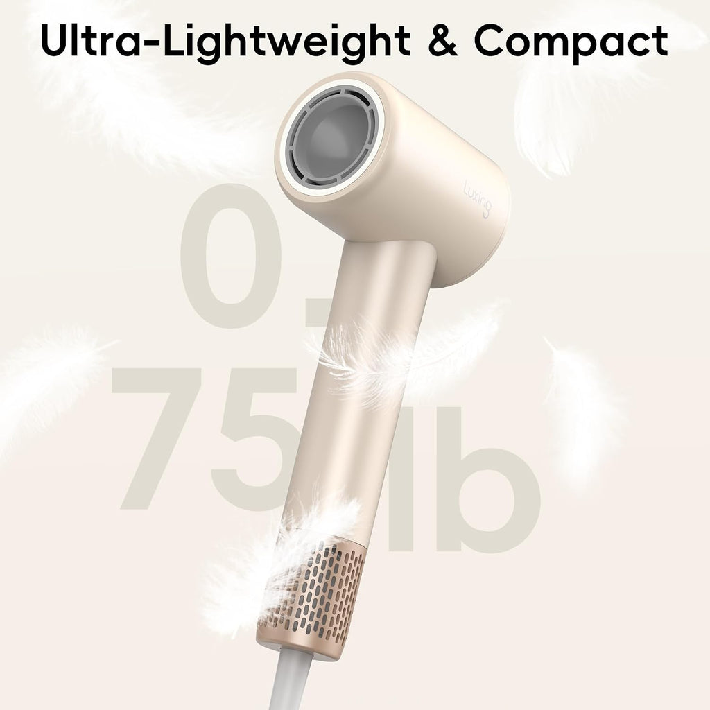 Hair Dryer, TurboLux Ionic 200 Million Negative Ions Fast Drying High Speed Hairdryer with Diffuser, Lightweight, Low Noise 1500W Hair Diffuser Dryer with 110000 RPM Brushless Motor (Cream)