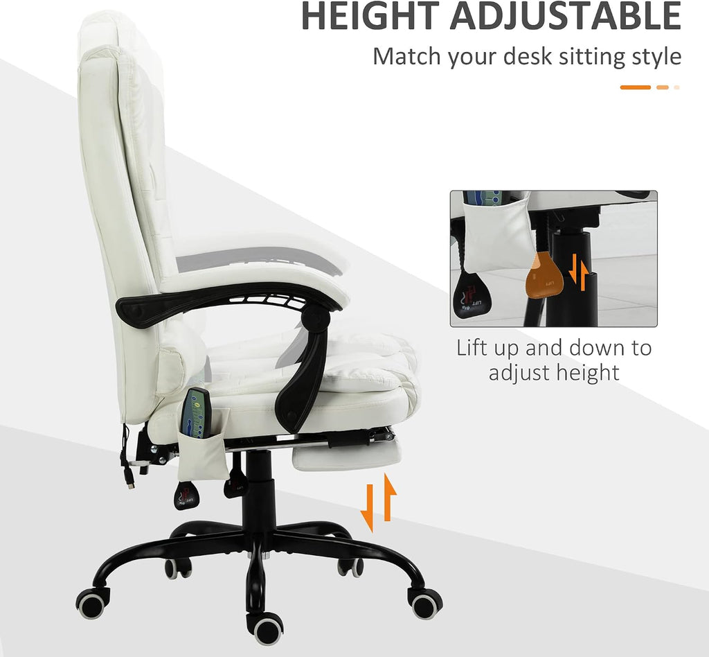 Vinsetto 7-Point Vibrating Massage Office Chair, High Back Computer Chair with Lumbar Support, Footrest, Reclining Back, Adjustable Height, White