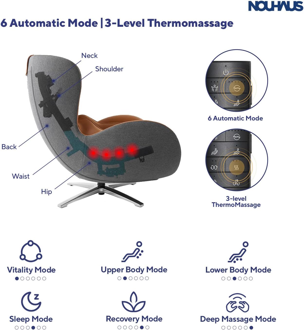 NOUHAUS Heated Classic Massage Chair Full Body and Spot Massaging Recliner with Ottoman, Bluetooth Speaker, in-Chair Charger. Portable Shiatsu Body Massager Chair (Caramel, Leather)