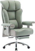 Efomao Big and Tall Office Chair 400lbs - Heavy Duty Executive Desk Chair with Foot Rest & 23' Wide Seat - High Back Ergonomic Leather Computer Chair for Heavy People, Home Office, Green