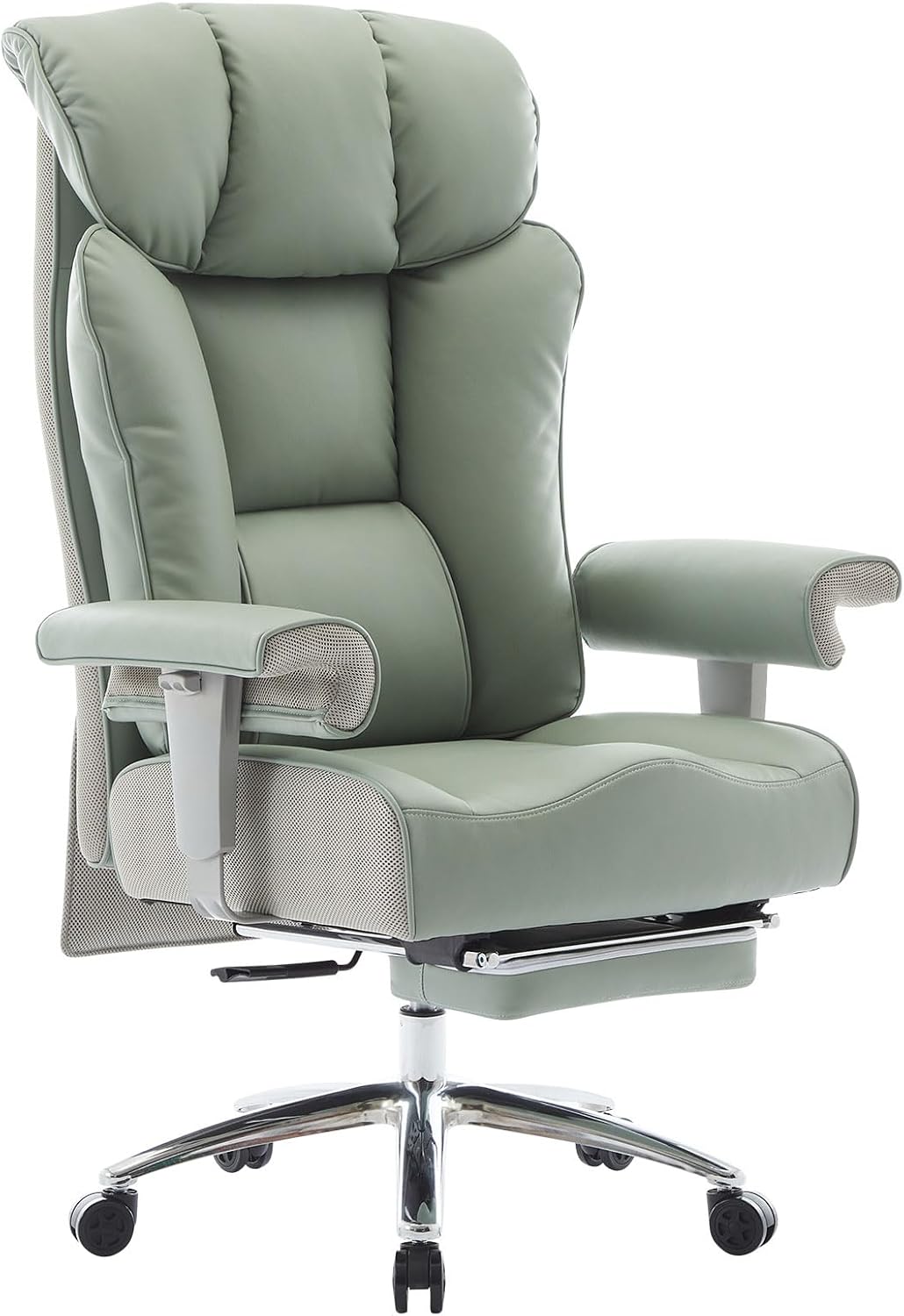 Efomao Big and Tall Office Chair 400lbs - Heavy Duty Executive Desk Chair with Foot Rest & 23' Wide Seat - High Back Ergonomic Leather Computer Chair for Heavy People, Home Office, Green