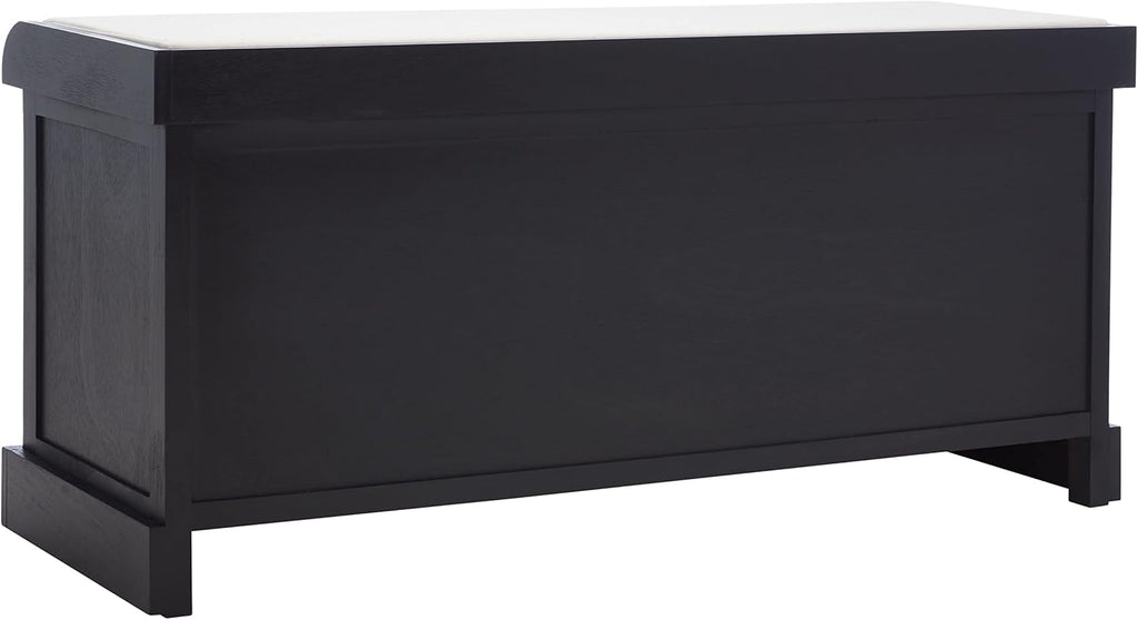SAFAVIEH Home Collection – Briar 3-Drawer Upholstered Storage Bench, Farmhouse Entryway Accent Bench with Cushion Top, Black Frame & Greige Drawer Fronts (BCH5700E)