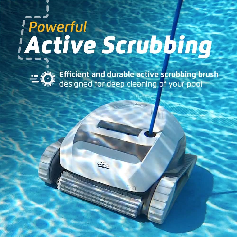 Dolphin E10 Automatic Robotic Pool Vacuum Cleaner, Active Scrubber Brush, Top Load Filters Access