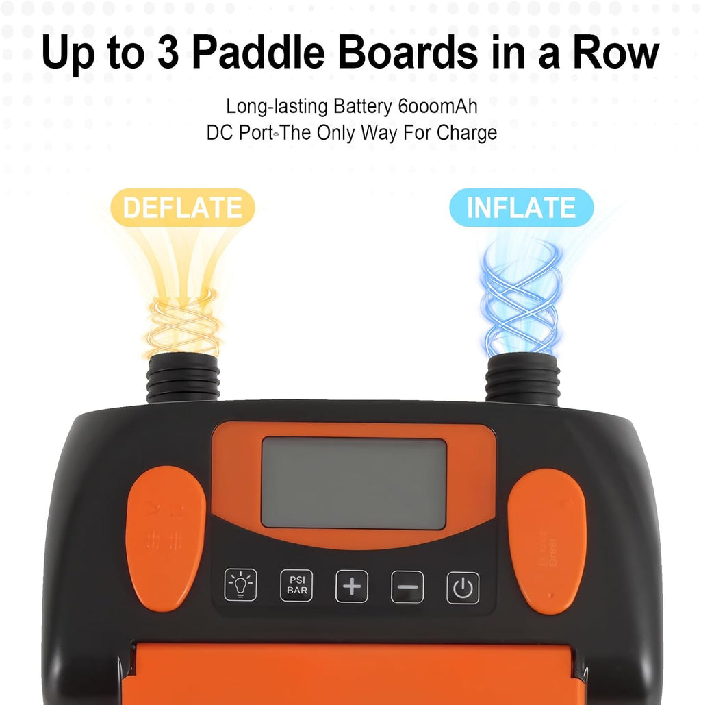 Rechargeable Paddle Board Pump - 16PSI Electric Portable SUP Pump with Battery, Portable Air Pump for Inflatable Tents, Paddle Boards, Kayaks with Inflate and Deflate Function