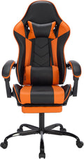 Gaming Chair with Footrest, Ergonomic Computer Chair with Headrest and Lumbar Support, Breathable Material Height Adjustable Swivel Video Game Chairs for Adults, 300lbs Max, Black & Orange