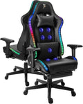 Gaming Chair with Footrest and Massage Lumbar Support,Adult Video Gaming Chair with Speakers and LED/RGB Lights, Ergonomic Computer Chair,180 Degree Tilt High Back Office Chair.,Black