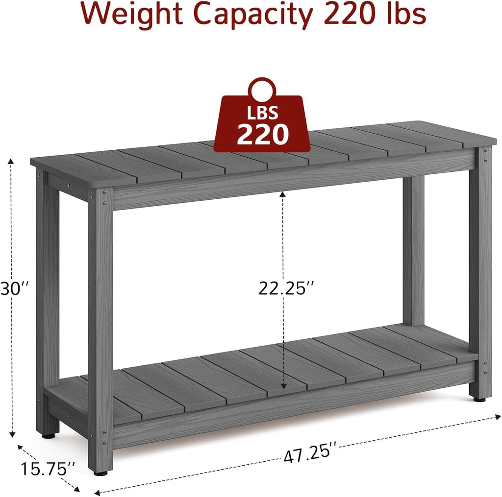 Stoog All-Weather Console Table, 2-Tier Patio Console Table Outdoor with Storage, Low Maintenance, and Never Fade or Rot, Grey