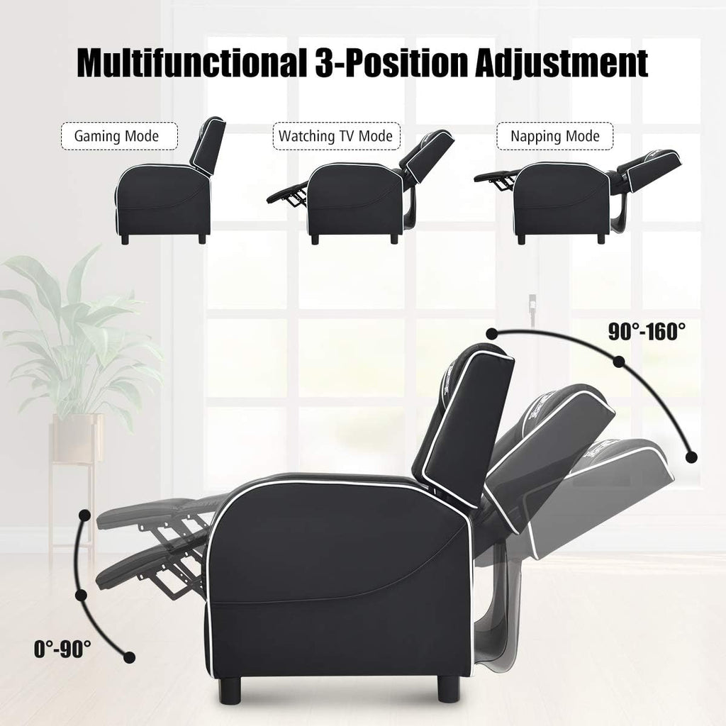 POWERSTONE Gaming Recliner Chair, Reclining Gaming Chairs for Adults Ergonomic Leather Sofa with Footrest Lumbar Support Headrest and Side Pouch for Living Room Home Theater, White